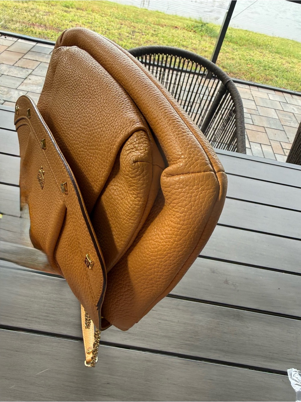 MCM light Brown Leather Shoulder Bag with Gold Chain Straps - Picture 11 of 17